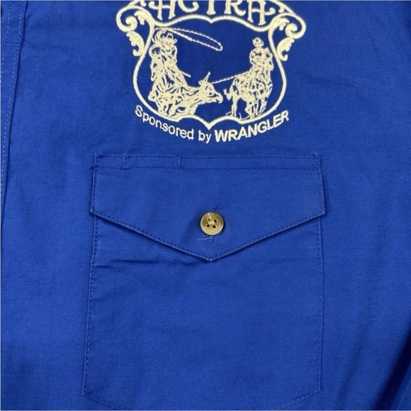 Wrangler National Patriot ACTRA Western Shirt Blue Men’s Large Tall Embroidered - Picture 3 of 8